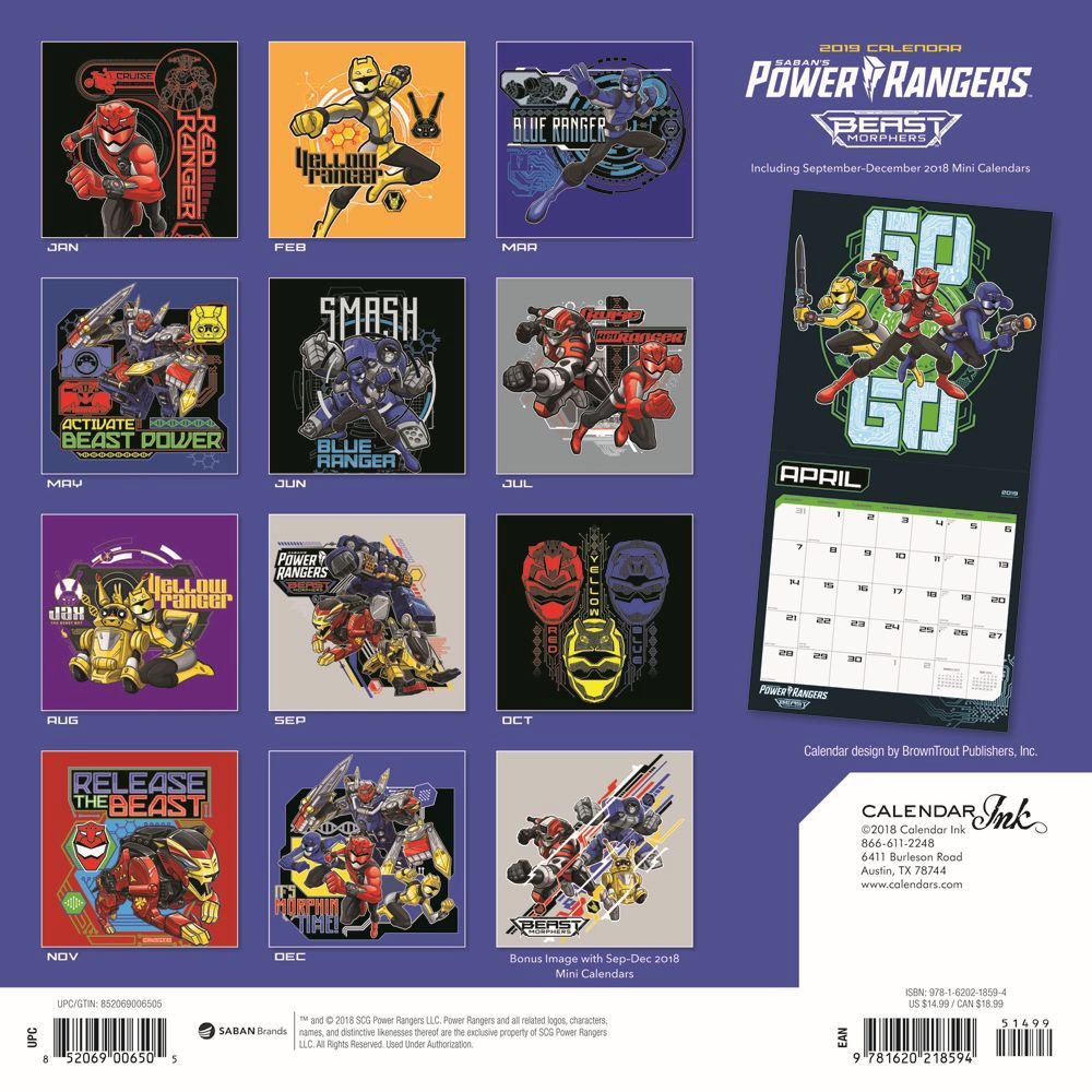 Power Rangers Beast Morphers 2021 Twelve Month Wall Calendar 